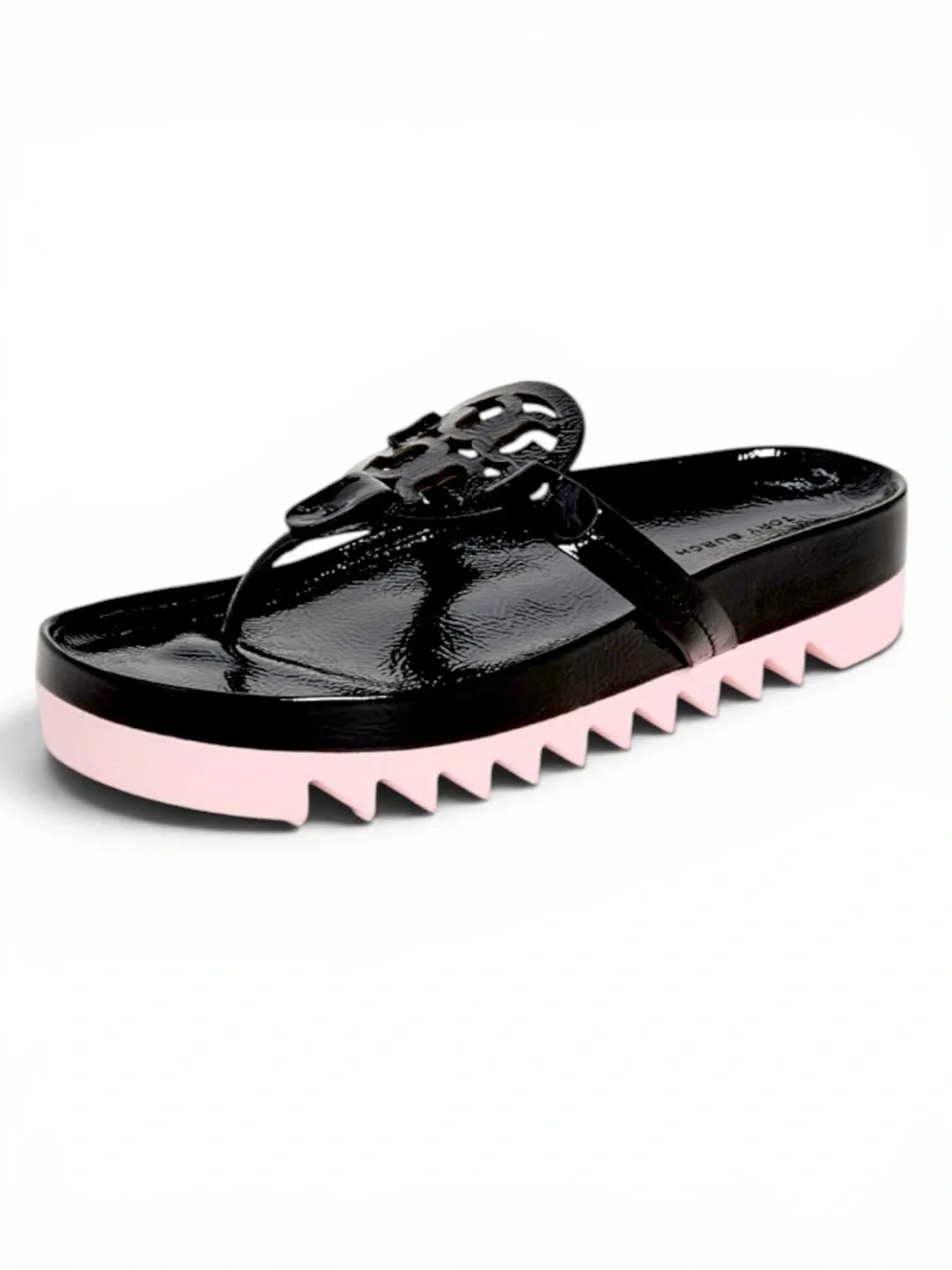 TORY BURCH Miller Cloud Lug Black Pink Leather Platform Sawtooth Sandals - Picture 15 of 16